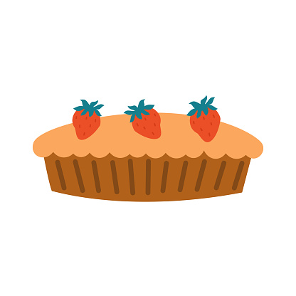 cute hand drawn cartoon strawberry cake vector illustration isolated on white background