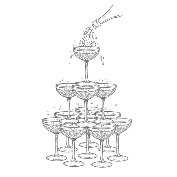 Champagne Twoer vector illustration hand drawn Champagne Twoer vector illustration hand drawn art Champagne stock illustrations