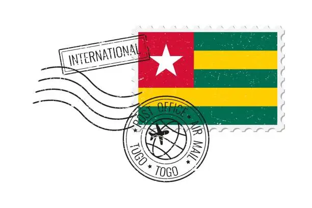 Vector illustration of Togo grunge postage stamp. Vintage postcard vector illustration with Togolese national flag isolated on white background. Retro style.