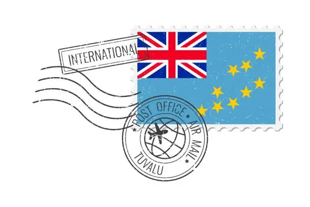 Vector illustration of Tuvalu grunge postage stamp. Vintage postcard vector illustration with Tuvalu national flag isolated on white background. Retro style.