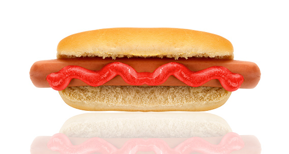 Close-up image of a hotdog isolated on white background