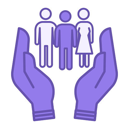 Mankind Colored Icon. Vector Icon of Group of People in Human Hands