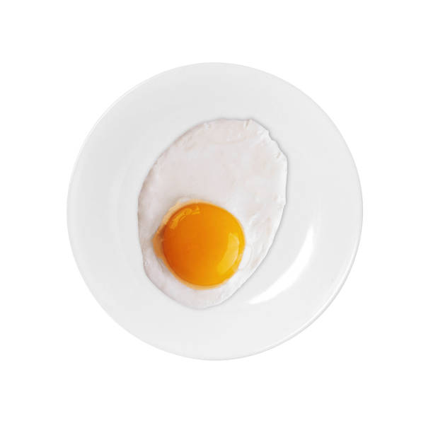istock Top view of white dish with fried egg isolated 2022904068