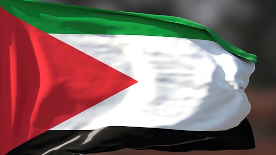 Mixed Palestine and Israel flag, three dimensional render, illustration