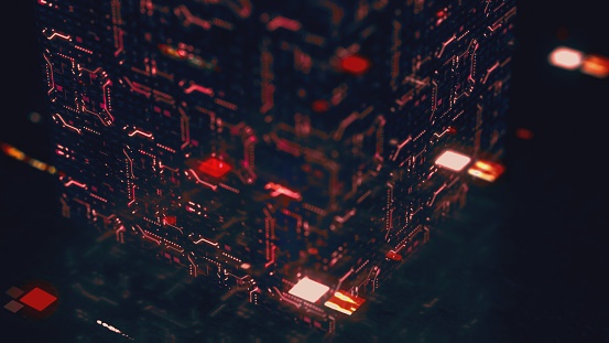 Red microprocessor abstract background