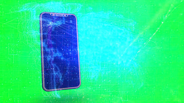 smartphone background in green screen and earth connections overlay