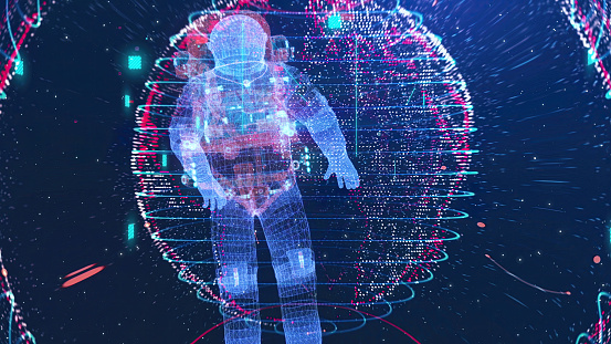 Astronaut Inside Technological Environment, Computer Graphics Generated Image