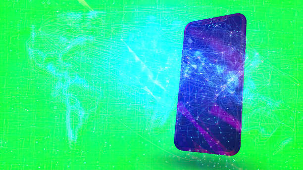 smartphone background in green screen and earth connections overlay