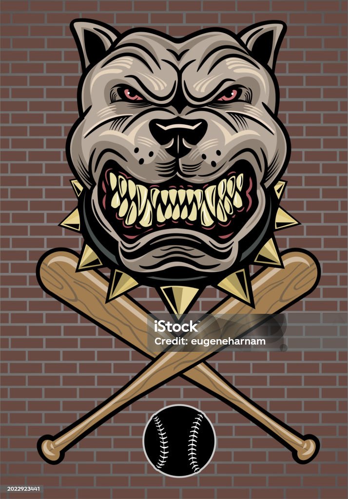 Snarling Bat Angry Pitbull Head And Baseball Bats Stock Illustration - Download ...