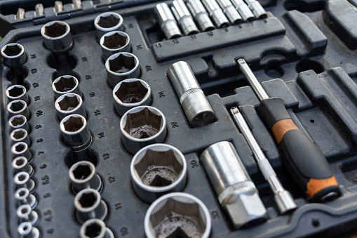 Car V10 engine repair close-up