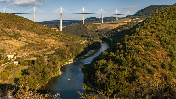 Milleau, France - August 21, 2014: Millau bridge, tallest bridge in the world, Millau viaduct is in Averon, France.