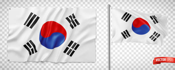 Vector realistic South Korean flags Vector realistic illustration of South Korean flags on a transparent background. south korean flag stock illustrations