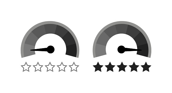 Speedometer and star rating icons. Flat style. Vector icons