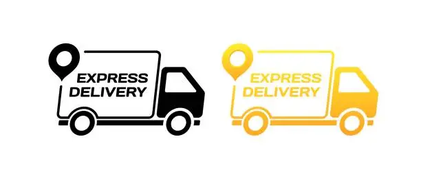 Vector illustration of Express delivery truck icons. Silhouette and flat style. Vector icons