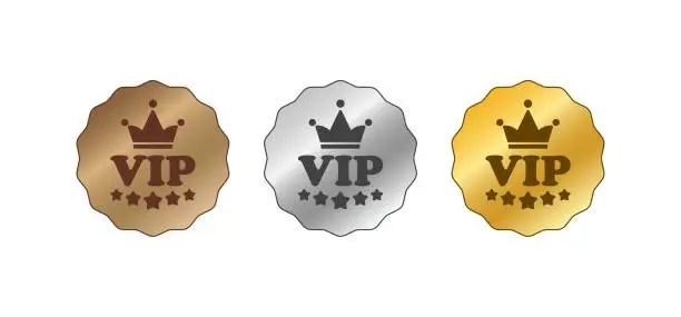 Vector illustration of VIP stamps icons. VIP crown. Flat style. Vector icons