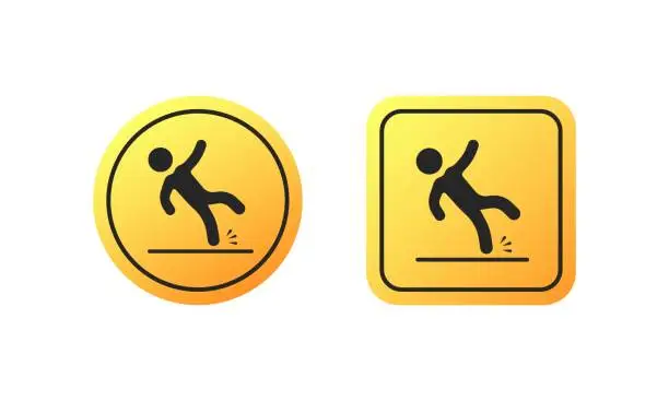 Vector illustration of Falling man road sign. Slippery icons sign. Flat style. Vector icons