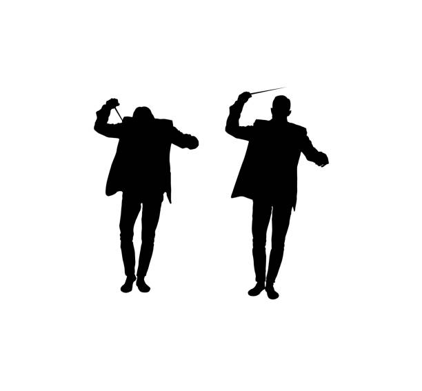 ilustraciones, imágenes clip art, dibujos animados e iconos de stock de silueta del conductor aislada en blanco - director de orquesta