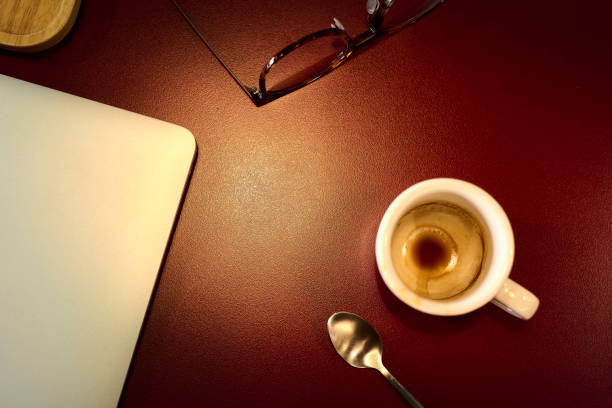 Modern clear glass black coffee on the table Rest time for drinking backgrounds or work breaks.