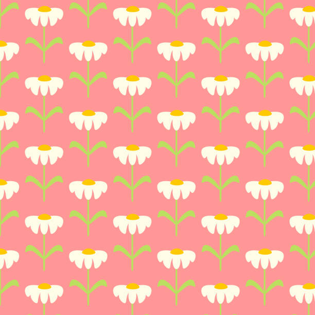 Seamless pattern with simple daisies for printing on fabric and wrapping paper. Seamless pattern with simple daisies for printing on fabric and wrapping paper. Botanical calm pattern for textiles and clothing. Background for cards Vector daisy chain drawing stock illustrations