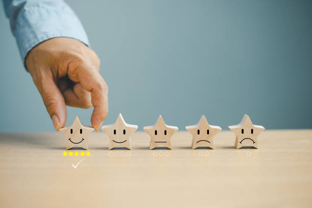 istock Customer satisfaction survey feedback concept. 5-star rate satisfaction review. Best service experience five star icon rating online application. Man evaluation product, satisfaction good opinion 2022966836