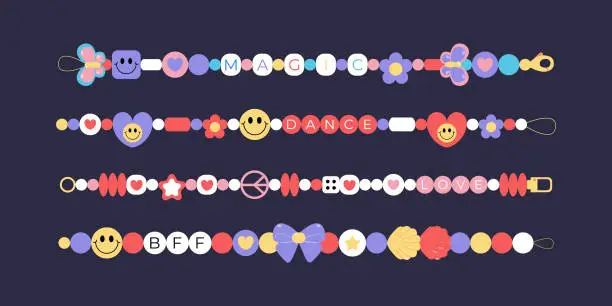 Vector illustration of Beads friendship bracelets 90s set