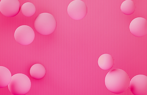 Pink spheres over pink background. Horizontal composition.