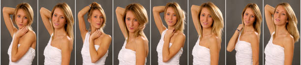 Collection of young woman making a face