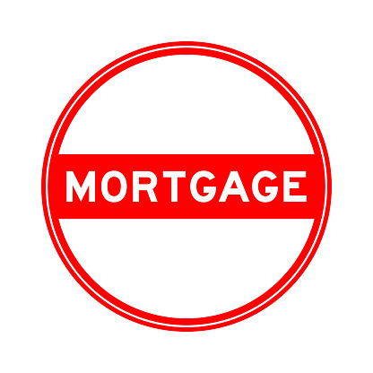 Red color round seal sticker in word mortgage on white background