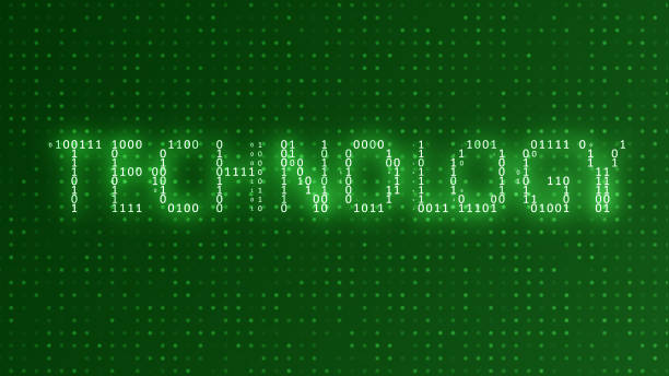 technology text and abstract digital technology background. digital wireframe binary code graphic background. - binary code close up computer data imagens e fotografias de stock