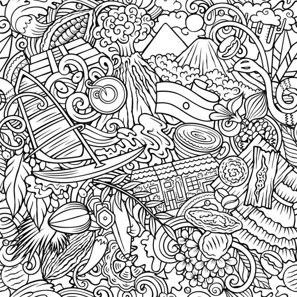 Vector illustration of Cartoon doodles El Salvador seamless pattern