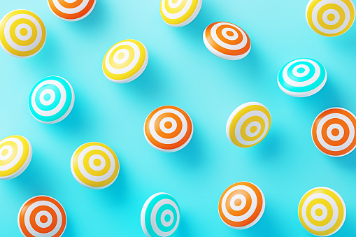 Colorful targets on blue background. Horizontal composition.