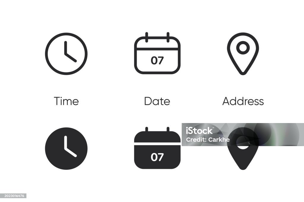 Datos de tiempo e iconos de línea de reloj. Icono de reloj en estilo plano y lineal de moda aislado sobre fondo blanco. Iconos de fecha, hora, era, duración, período, intervalo, hora, minuto, reloj, temporizador, cronometrador - arte vectorial de Ícono libre de derechos Datos de tiempo e iconos de línea de reloj. Icono de reloj en estilo plano y lineal de moda aislado sobre fondo blanco. Iconos de fecha, hora, era, duración, período, intervalo, hora, minuto, reloj, temporizador, cronometrador - arte vectorial de Ícono libre de derechos
