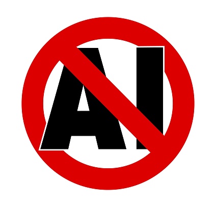 Stop AI, ban sign with the initials of artificial intellgence. white background