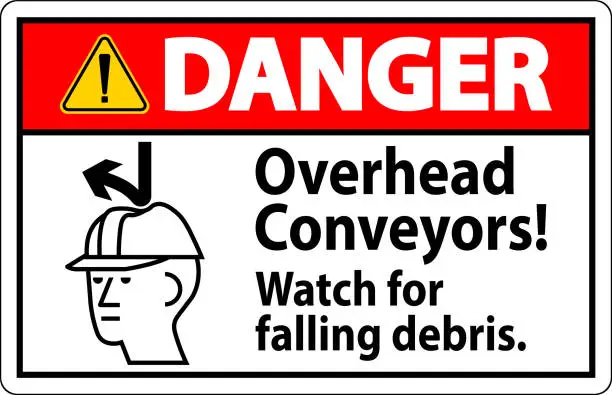 Vector illustration of Danger Sign, Overhead Conveyors Watch For Falling Debris