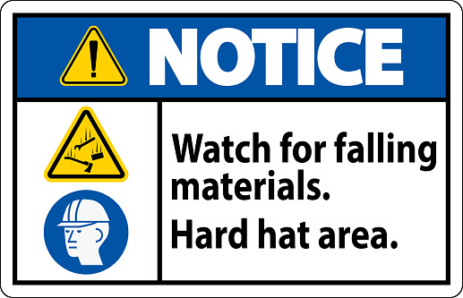 Notice Sign, Watch For Falling Materials, Hard Hat Area