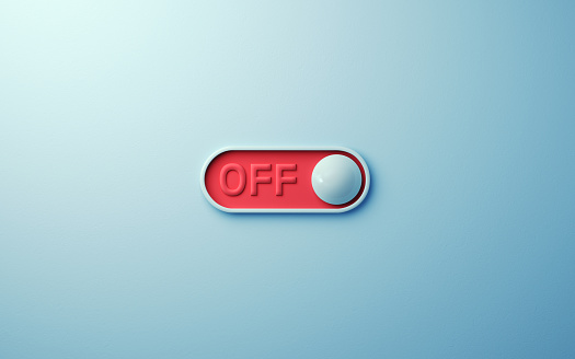 3d render Off Button on Blue Soft Background (Close-up)
