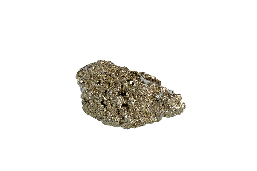 pyrite mineral stone macro on white background close up
