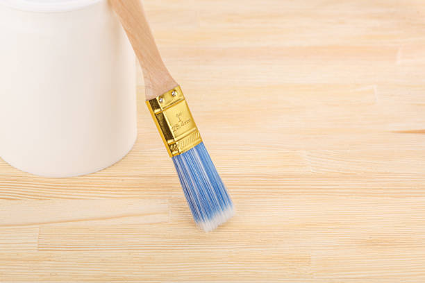 Paint roller and brush on a paint tray, ready for some home decorating and home improvement