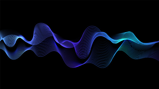 Modern blue liquid wave line particle technology abstract background