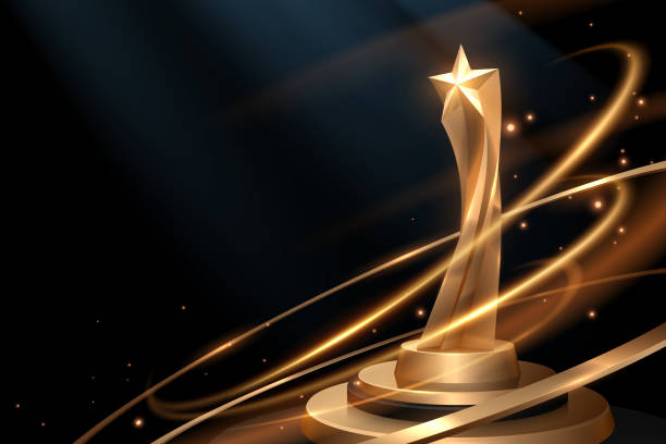 stockillustraties, clipart, cartoons en iconen met golden star trophy with light effects - trofee