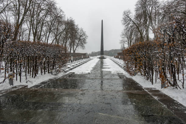 Kiev, Ukraine. February 10, 2024 Alley to Monument to Eternal Glory in Kyiv