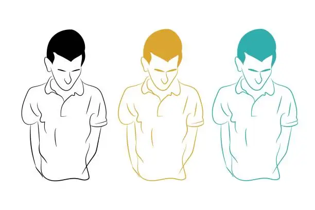 Vector illustration of Boy with arms by body minimalism portrait
