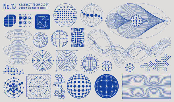 Abstract Technology Design Elements Collection of abstract technology design elements. Wire mesh geometric line art with editable stroke. world-logos stock illustrations