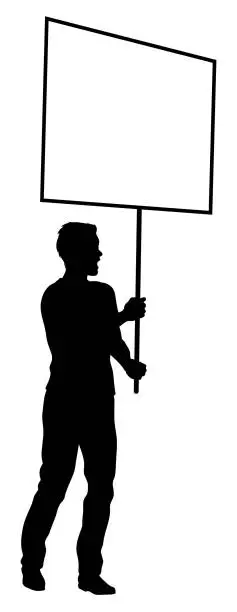 Vector illustration of Protest Rally March Picket Sign Silhouette Person