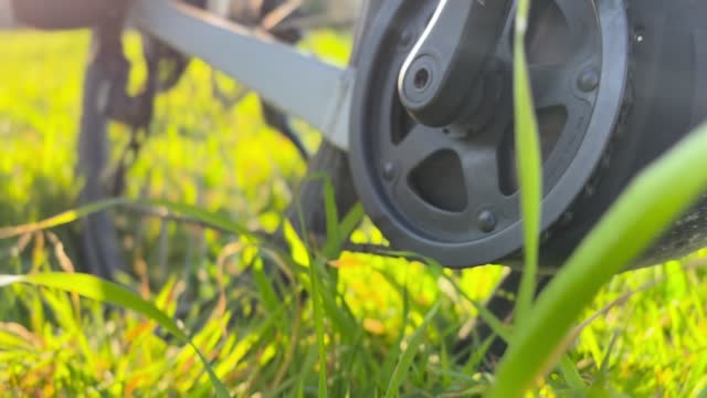 E Bike crankset on the grass