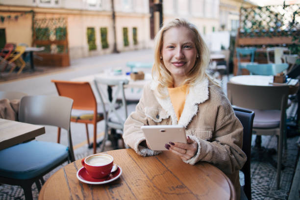 istock Young albino woman in a cafe. 2023215957