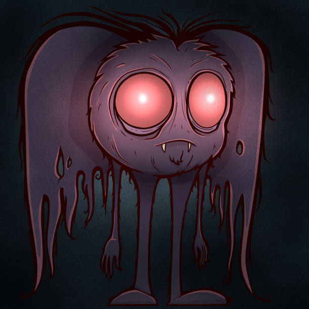 Mothman Cryptid with Glowing Eyes Mothman cryptid with wings and pink glowing eyes cartoon illustration mothman stock illustrations