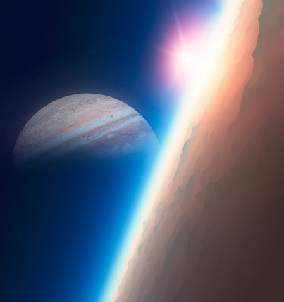 View of the planet Jupiter. Jupiter seen from one of its moons. Solar system. 3d rendering. Element of this image is furnished by Nasa
https://nasa3d.arc.nasa.gov/detail/jup0vss1