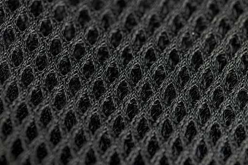 soft black ventilated mesh fabric with holes, black synthetic fabric for use in the manufacture of items
