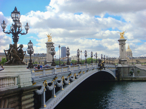 Panoramic view of Alexandre III Bridge on a summer day. Paris. France.